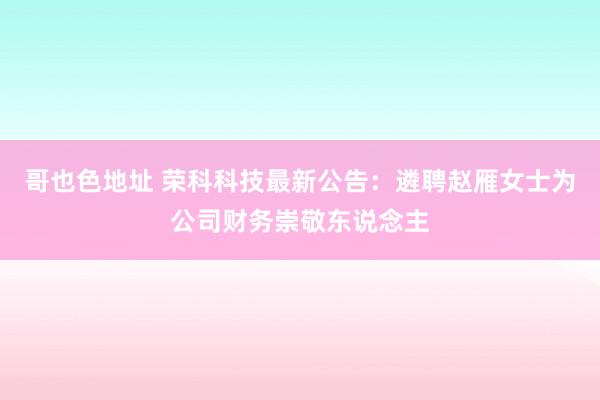 哥也色地址 荣科科技最新公告：遴聘赵雁女士为公司财务崇敬东说念主