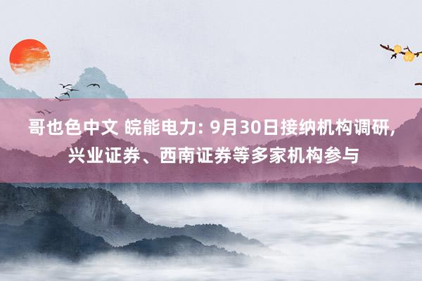 哥也色中文 皖能电力: 9月30日接纳机构调研， 兴业证券、西南证券等多家机构参与