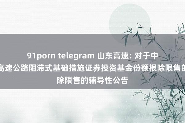 91porn telegram 山东高速: 对于中金山高集团高速公路阻滞式基础措施证券投资基金份额根除限售的辅导性公告