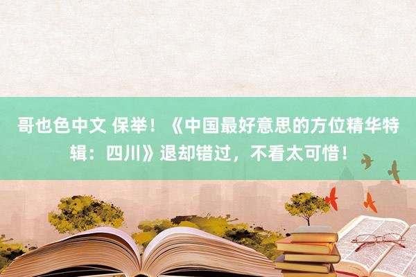 哥也色中文 保举！《中国最好意思的方位精华特辑：四川》退却错过，不看太可惜！