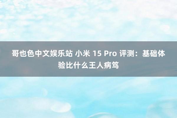 哥也色中文娱乐站 小米 15 Pro 评测：基础体验比什么王人病笃