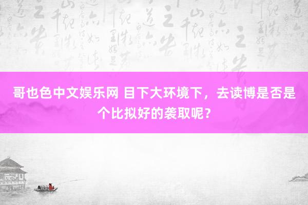 哥也色中文娱乐网 目下大环境下，去读博是否是个比拟好的袭取呢？