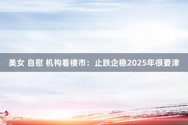 美女 自慰 机构看楼市：止跌企稳2025年很要津