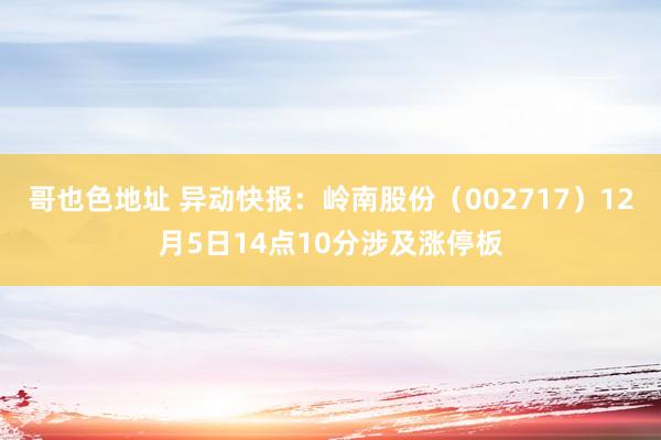 哥也色地址 异动快报：岭南股份（002717）12月5日14点10分涉及涨停板