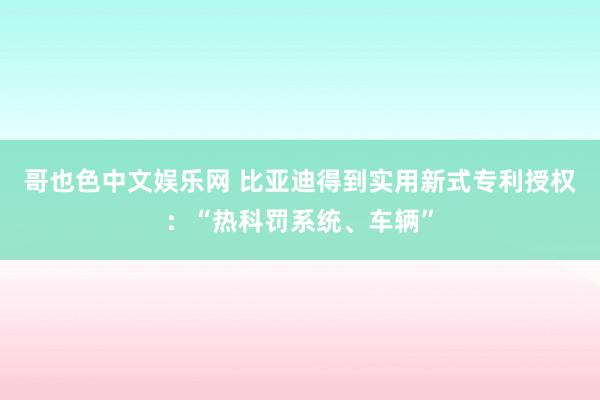 哥也色中文娱乐网 比亚迪得到实用新式专利授权：“热科罚系统、车辆”