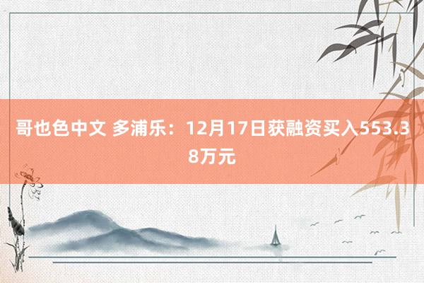 哥也色中文 多浦乐：12月17日获融资买入553.38万元