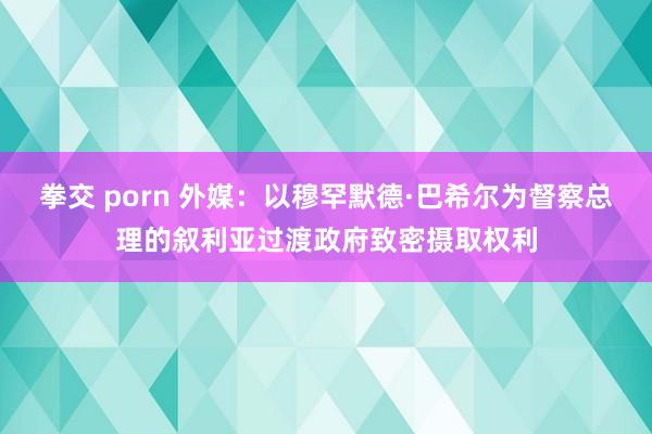 拳交 porn 外媒：以穆罕默德·巴希尔为督察总理的叙利亚过渡政府致密摄取权利