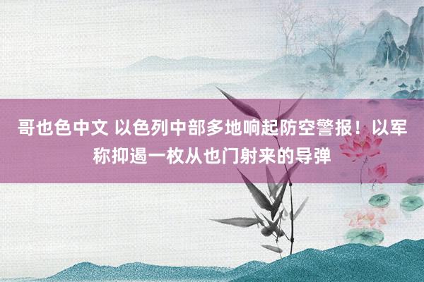 哥也色中文 以色列中部多地响起防空警报！以军称抑遏一枚从也门射来的导弹