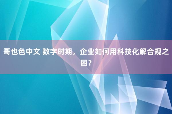 哥也色中文 数字时期，企业如何用科技化解合规之困？