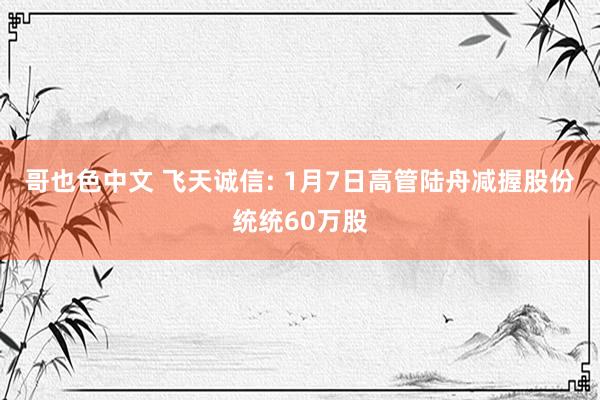 哥也色中文 飞天诚信: 1月7日高管陆舟减握股份统统60万股